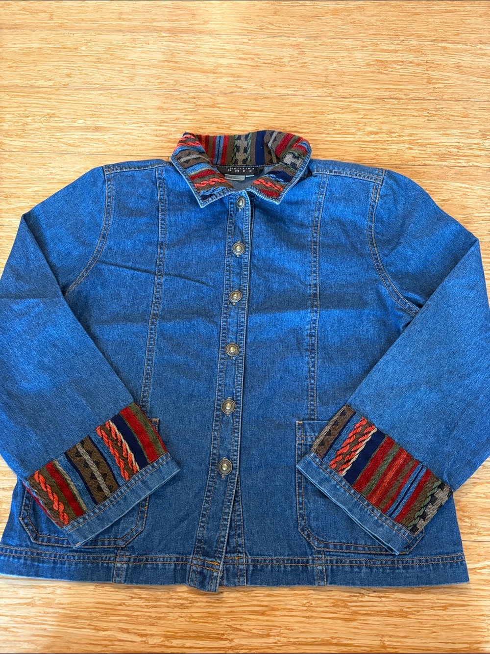 Vintage Christina Hope Southwestern Aztec Denim Tapestry Jacket 8 boho festival